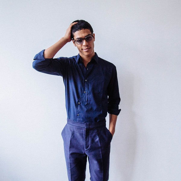 Curve Placket Button Up in Navy